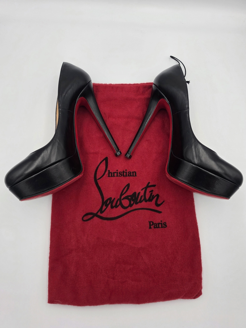 Christian Louboutin Bianca Black Leather Platform Pumps with Red Soles /EU 36.5